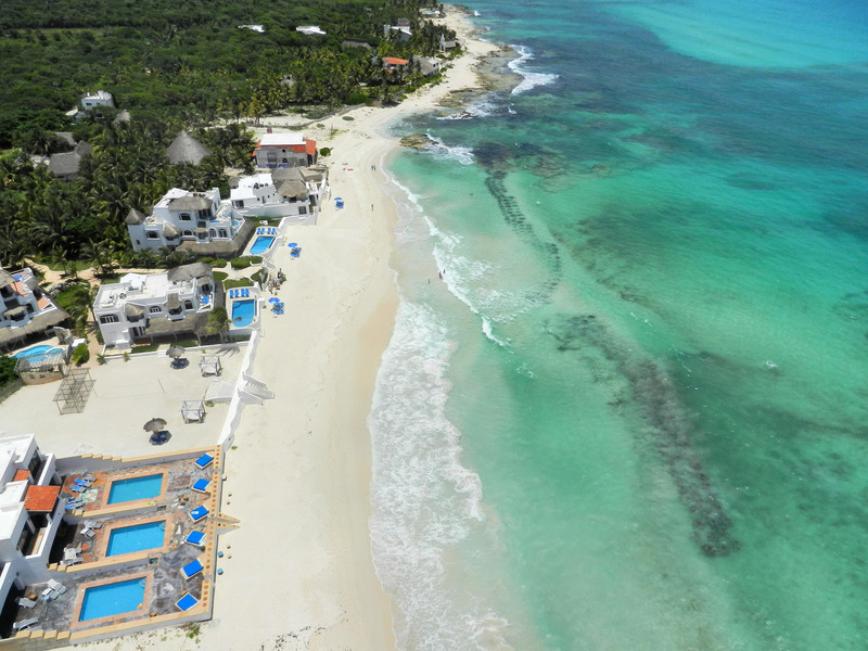 Aerial View of the Secret Beach Villas minutes from Puerto Morelos and Cancun, Mexico.