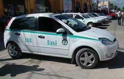 Playa Del Carmen Taxis have a teal Blue stripe